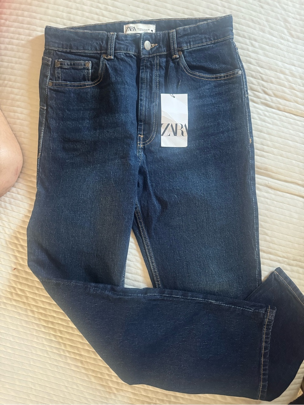 ZARA Dark Blue High Rise Slim Straight Jeans